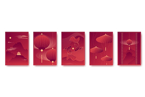 Chinese gradient poster set, an Illustration by art PVP - market