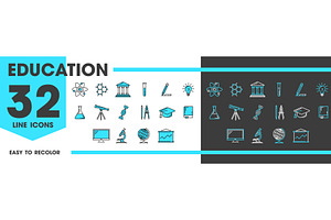 Education line icons, vector, an Education Illustration by Vector Tradition