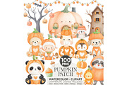 Watercolor Pumpkin Patch Animal, an Animal Illustration by CharmClipart (Thumbnail 1 of 10)