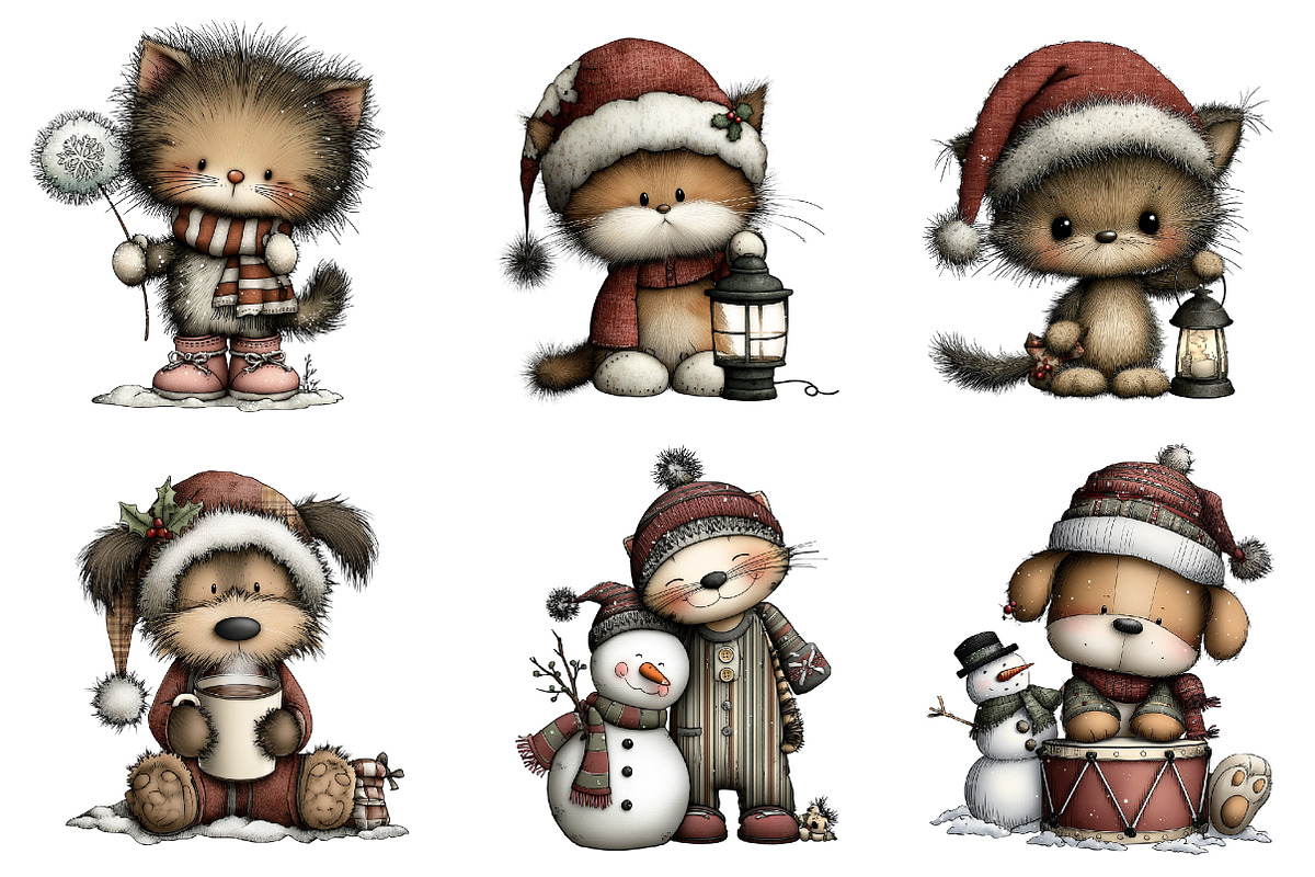 Whimsical Christmas Cat and Dog, an Illustration by CreationArt (Photo 5 of 5)
