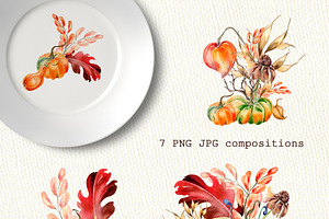 Autumn Plants Watercolor Clipart