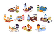 Lunchbox with food, drinks set, a Food Illustration by PaperTrident (Thumbnail 1 of 15)