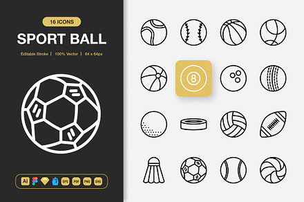 Sport Ball Icons, an Outline Icon by Spacepixel Creative