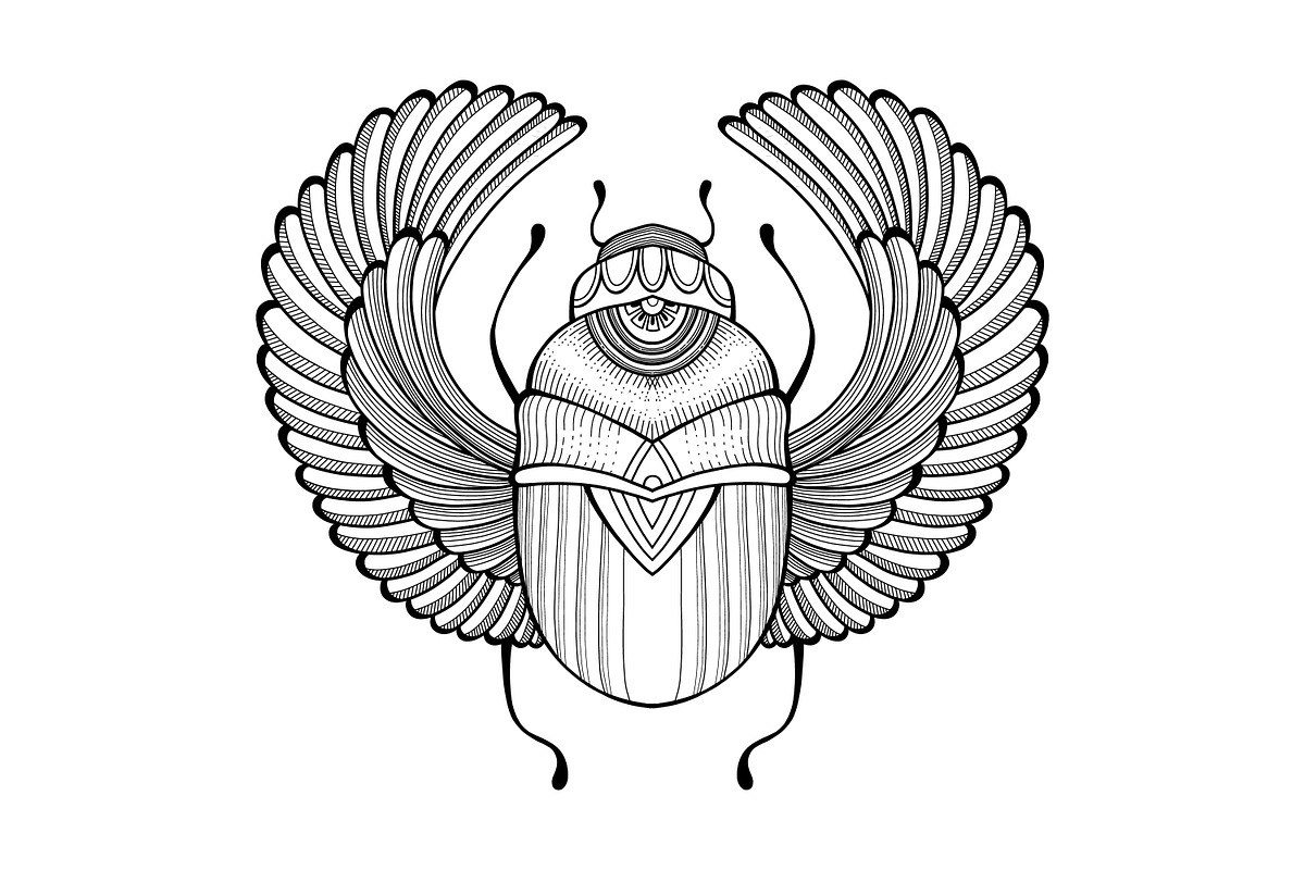 Egyptian Scarab Tattoo hand drawn, an Animal Illustration by RoMashkaVector