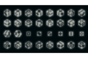 Dice icons set vector neon, an Object Illustration by Ylivdesign