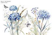 Dusty Blue Floral Clipart Watercolor, a Decorative Illustration by Patishop Art (Thumbnail 2 of 7)