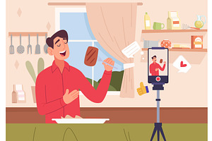 Food blogger. man eating food and, a Food Illustration by Onyx