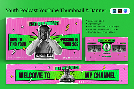 Youth Podcast Youtube & Canva, a Social Media Template by Attype