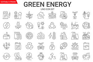 Green energy icons set