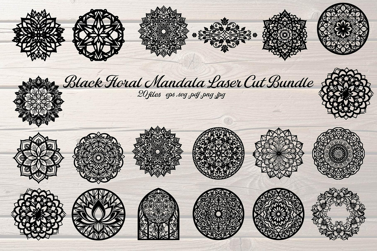 Black Floral Mandala Bundle, an Illustration by Designer_Momina (Photo 1 of 20)