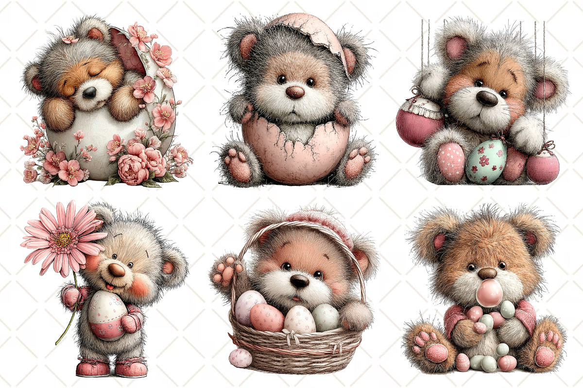 Whimsical Easter Teddy Bear Clipart, an Illustration by Black Bird Studio (Photo 2 of 6)