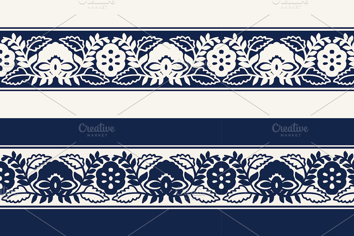 Blue Indian Block Print: Border, a Pattern Graphic by StabuLaRasa illustration (Photo 9 of 16)