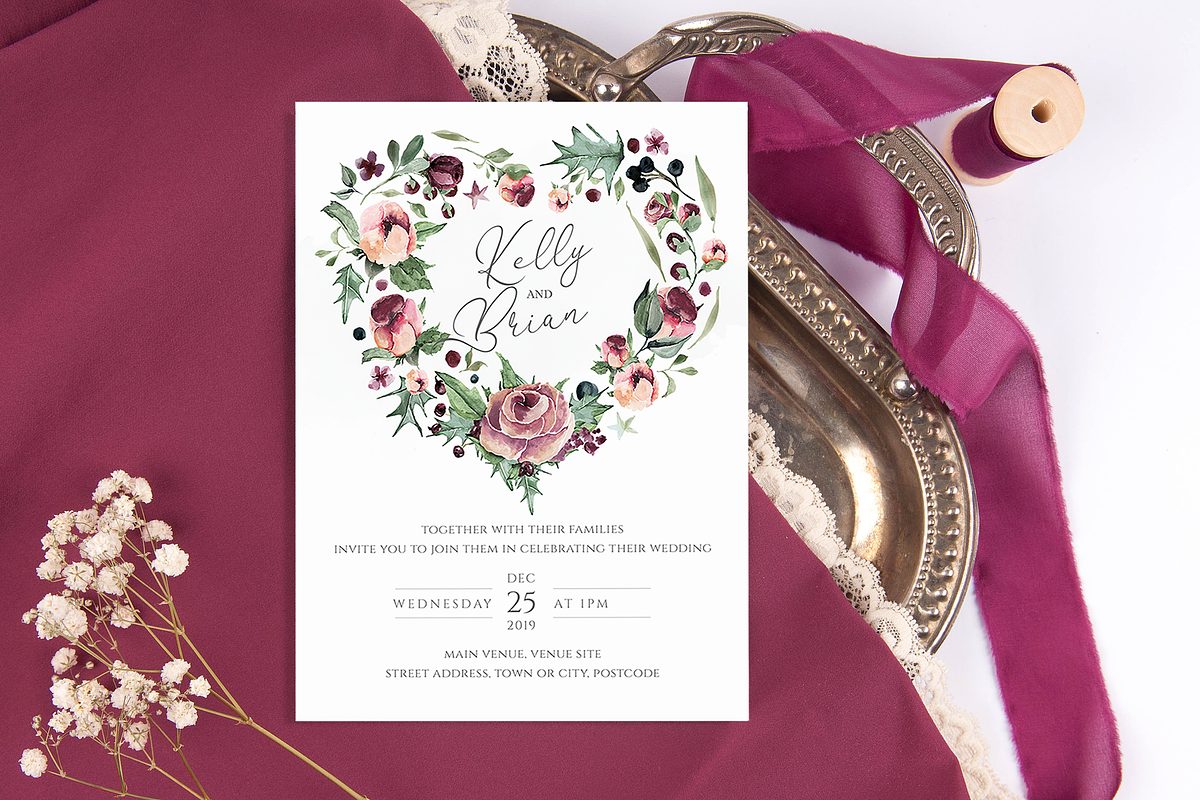 Plum & Berries 6 Piece Wedding Suite, an Invitation Template by R Whitehurst Design (Photo 3 of 5)