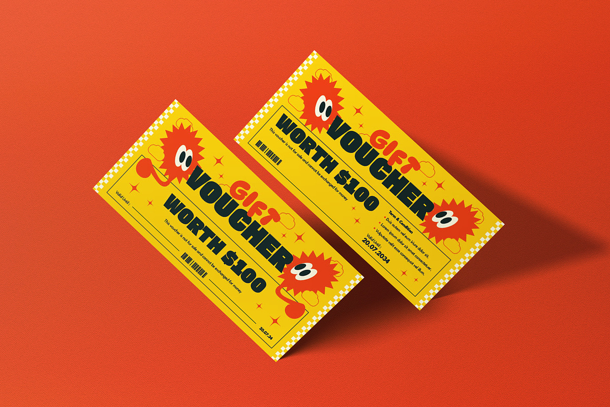 Yellow Retro Gift Voucher, a Card Template by graphicook (Photo 3 of 3)