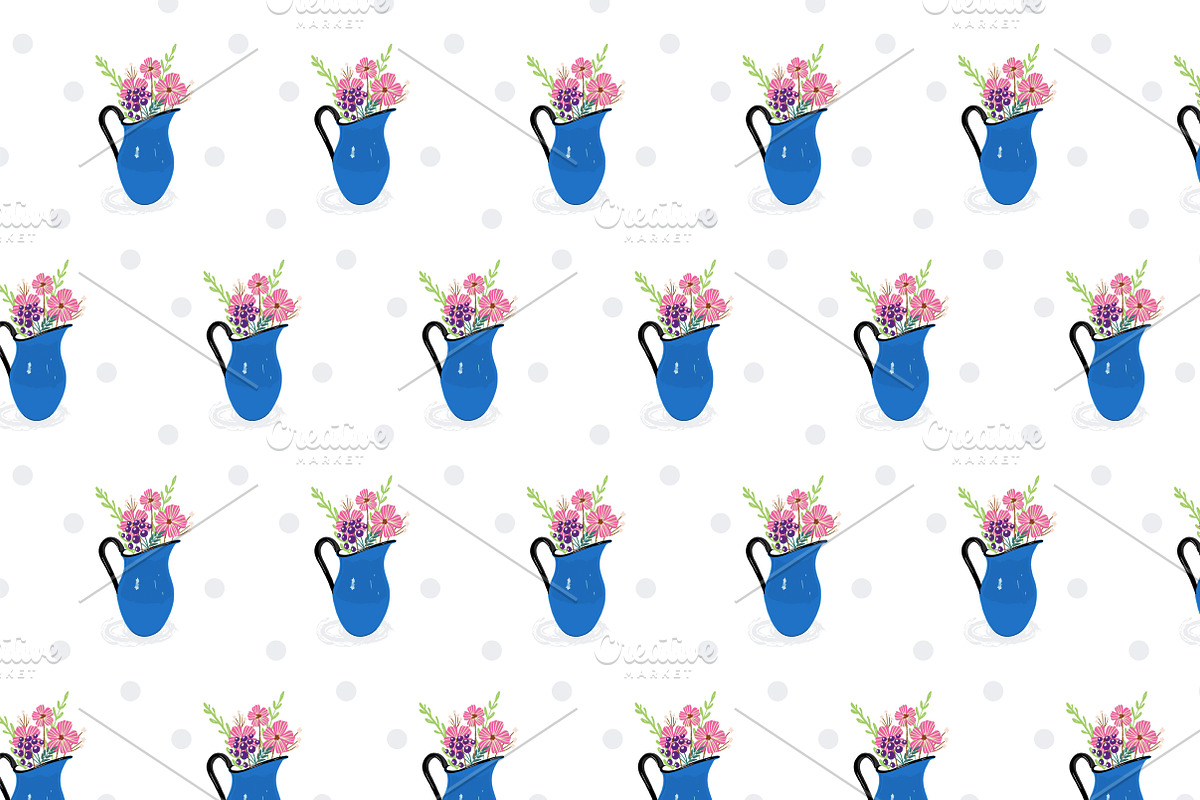 Postcard and pattern with blue jug, a Pattern Graphic by Lyolya Profitrolya (Photo 3 of 3)