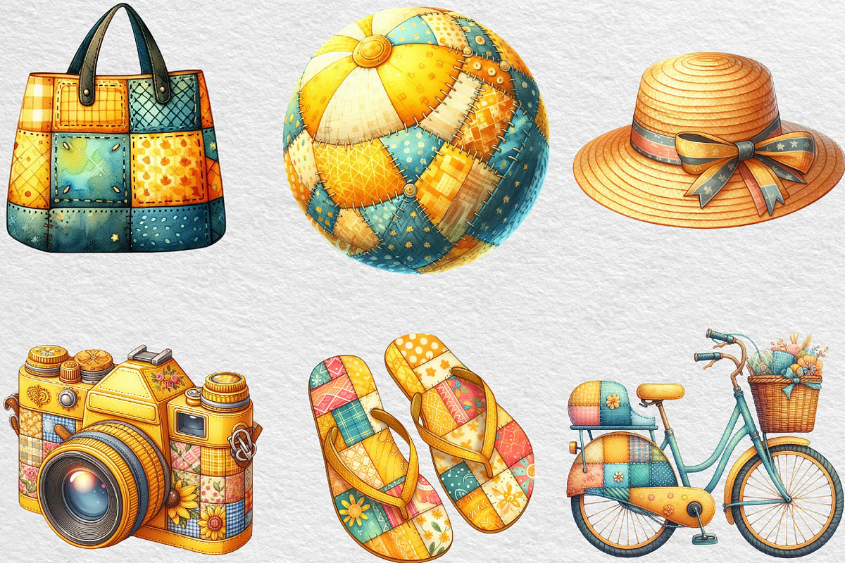 Yellow Patchwork Summer Clipart, an Illustration by Black Bird Studio (Photo 2 of 5)