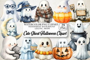Cute Ghost Halloween Clipart, an Illustration by DreamPrint404