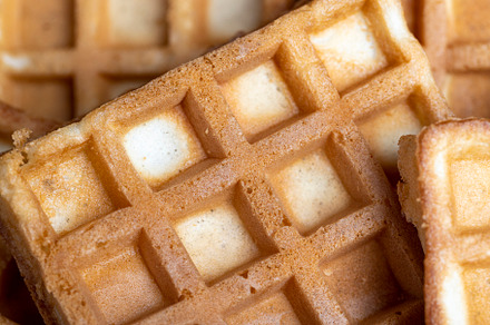 square sweet soft waffles on the table, a Food & Drink Photo by MyPhotos