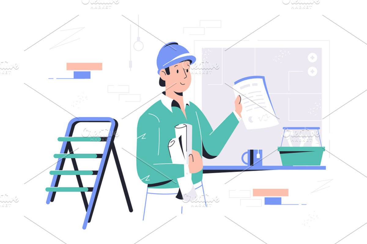 Foreman on construction site, a Decorative Illustration by Evanat Illustrations