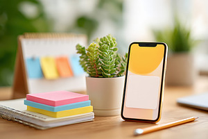 Smartphone with beautiful wallpaper on a stylish desk, a Business Photo by AlyaAnd