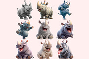 Funny Rhino Clipart PNG Bundle, a Graphic by M9 Design (Thumbnail 2 of 10)