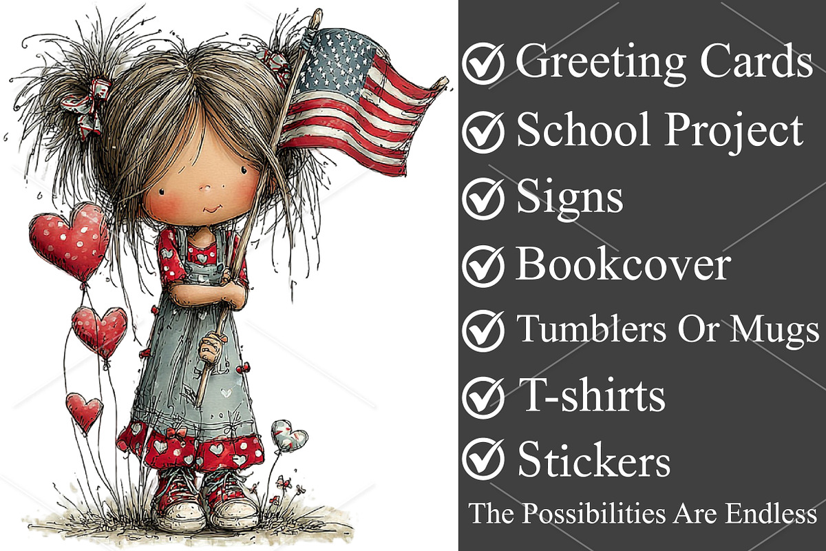 Whimsical 4th of July Little Girl, a Seasonal Illustration by Canvas Craft (Photo 3 of 7)