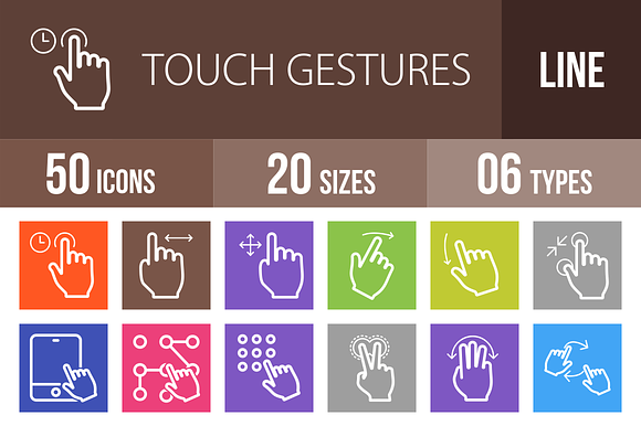 50 Touch Line Multicolor Icons preview 4