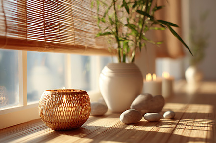Relaxing room featuring a soundscape diffuser and natural decor for tranquility, an Abstract Photo by AlyaAnd