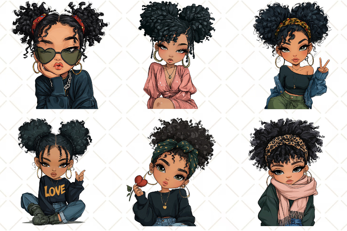 Valentine Holiday Black Girl Clipart, an Illustration by Black Bird Studio (Photo 3 of 6)