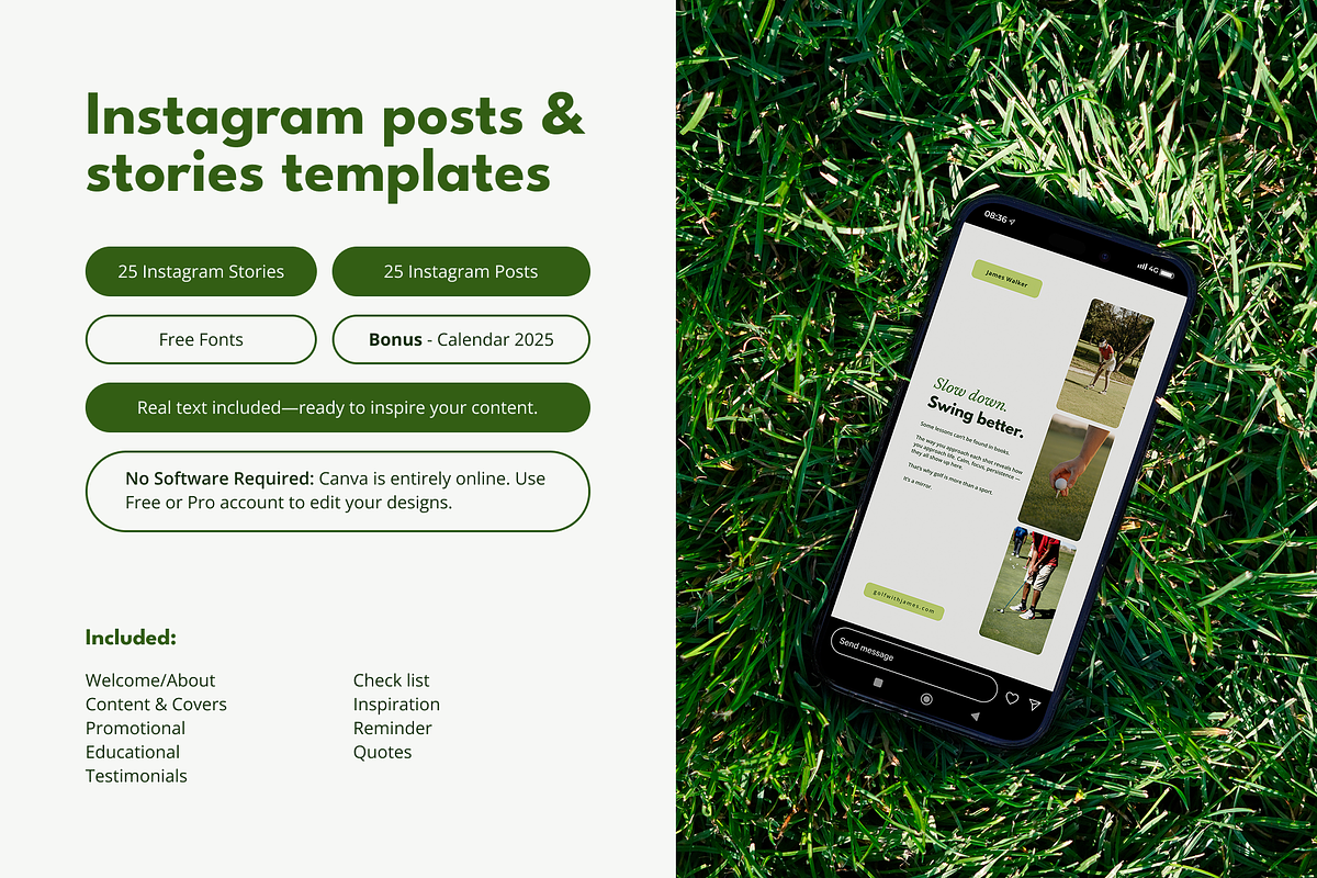 Golf Coach Instagram Canva Templates, a Social Media Template by Mirely Creative Co (Photo 2 of 6)