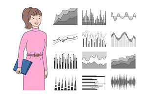 Infocharts And Woman Holding