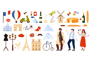 Travel to France, culture elements, a Food Illustration by Flashvector