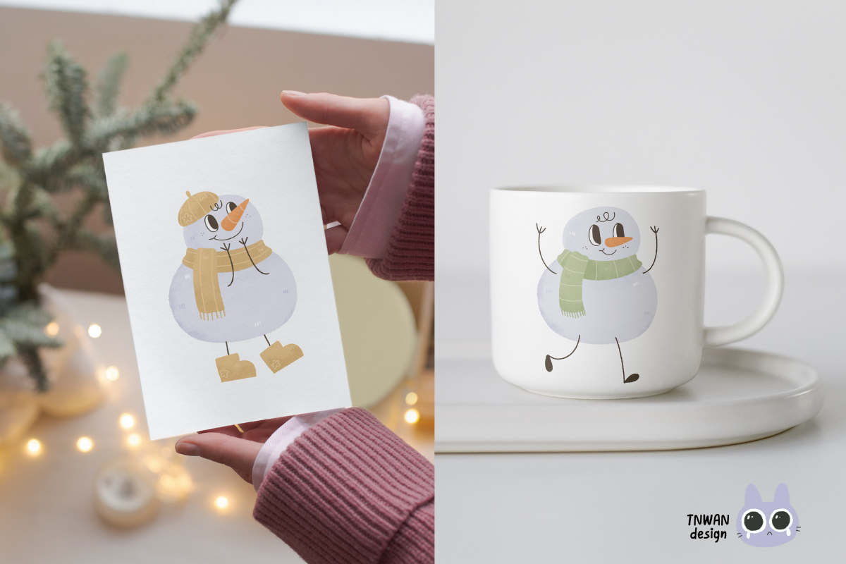 Snowman Christmas Watercolor clipart, an Illustration by TNwan (Photo 5 of 5)