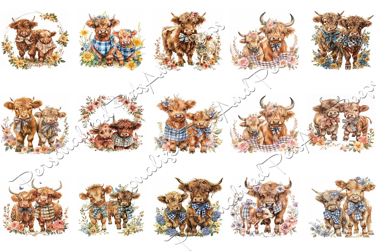 202 Watercolor Highland Cow Clip Art, an Animal Illustration by Art Paradise Studios (Photo 2 of 8)