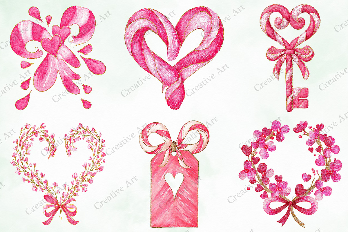 Watercolor Pink Valentines Clipart, an Illustration by Creative Art (Photo 5 of 11)