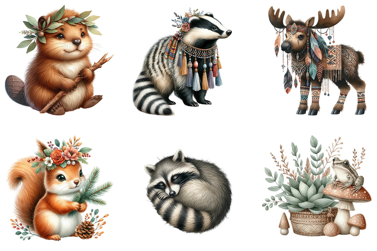 Boho Woodland Animal Clipart Bundle, an Illustration by DreamArtGraphic (Photo 3 of 4)