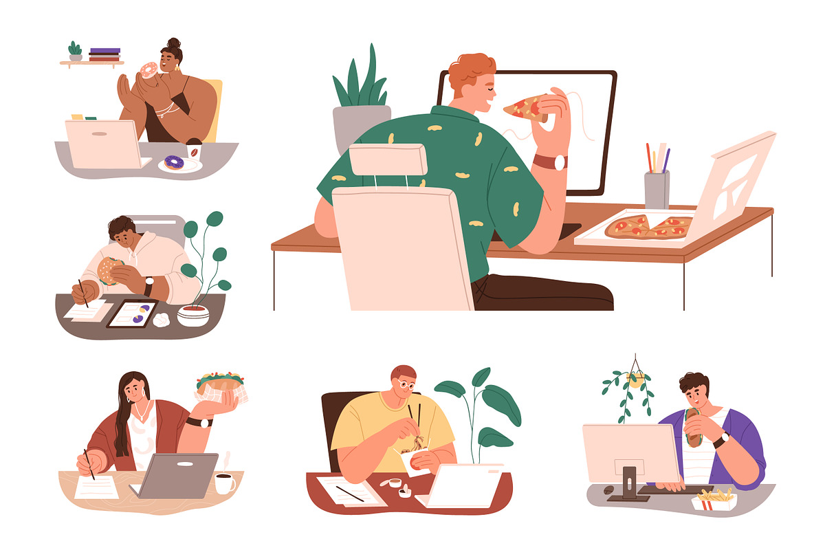 People eat food at table at work set, a Food Illustration by Good Studio (Photo 1 of 7)