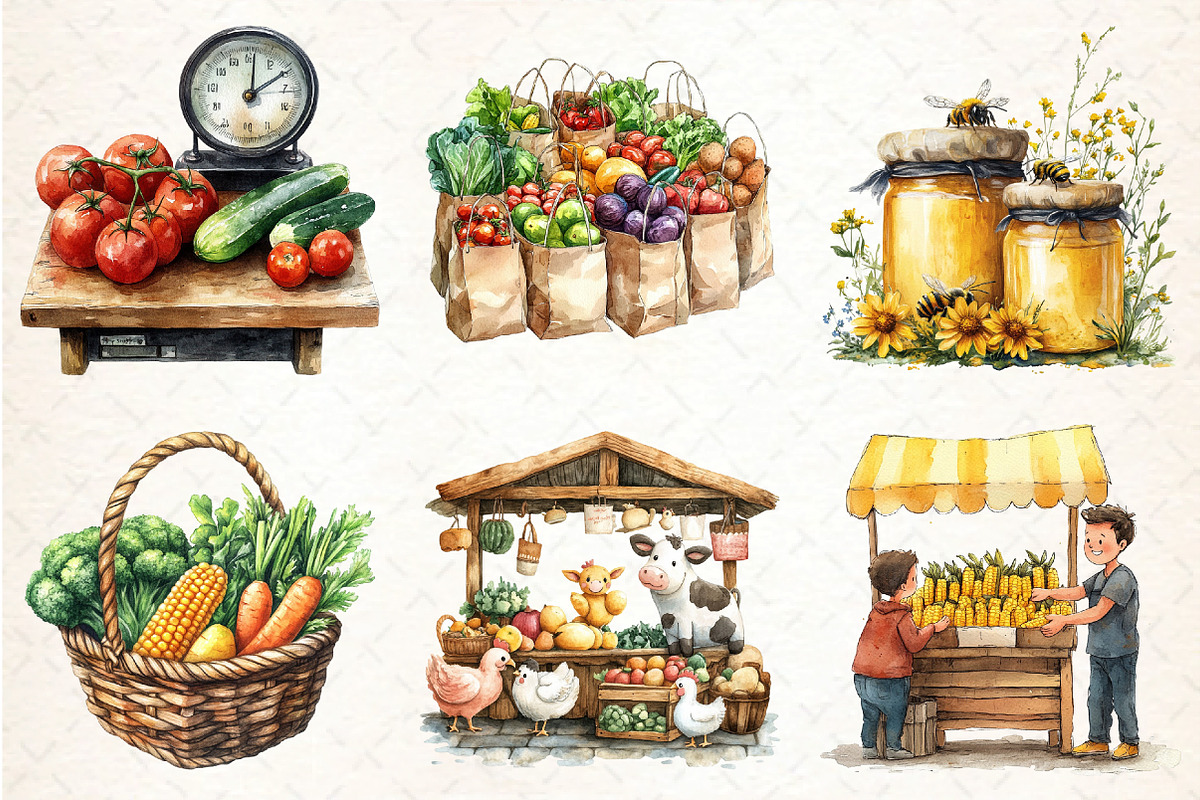 Watercolor Farmer's Market Clipart P, an Illustration by DreamCafeArt (Photo 4 of 7)