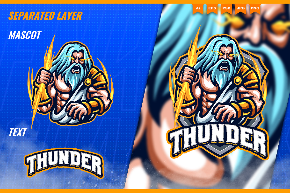 Zeus Thunder God Mascot Esport Logo, a Branding & Logo Template by FNR Graphics (Photo 3 of 5)