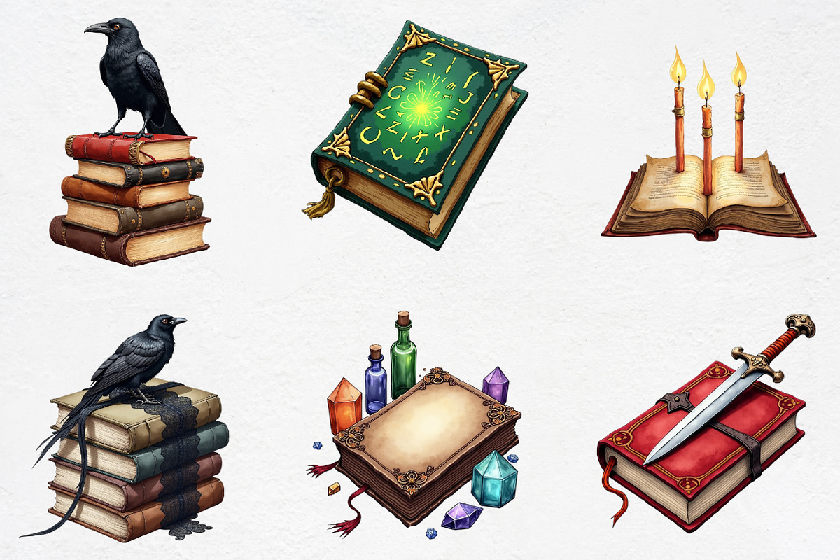 Gothic Fantasy Books Clipart, an Illustration by CrexoraLab (Photo 2 of 5)