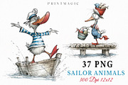 Whimsical Sailor Animals Clipart, an Animal Illustration by fashionaddict (Thumbnail 1 of 7)