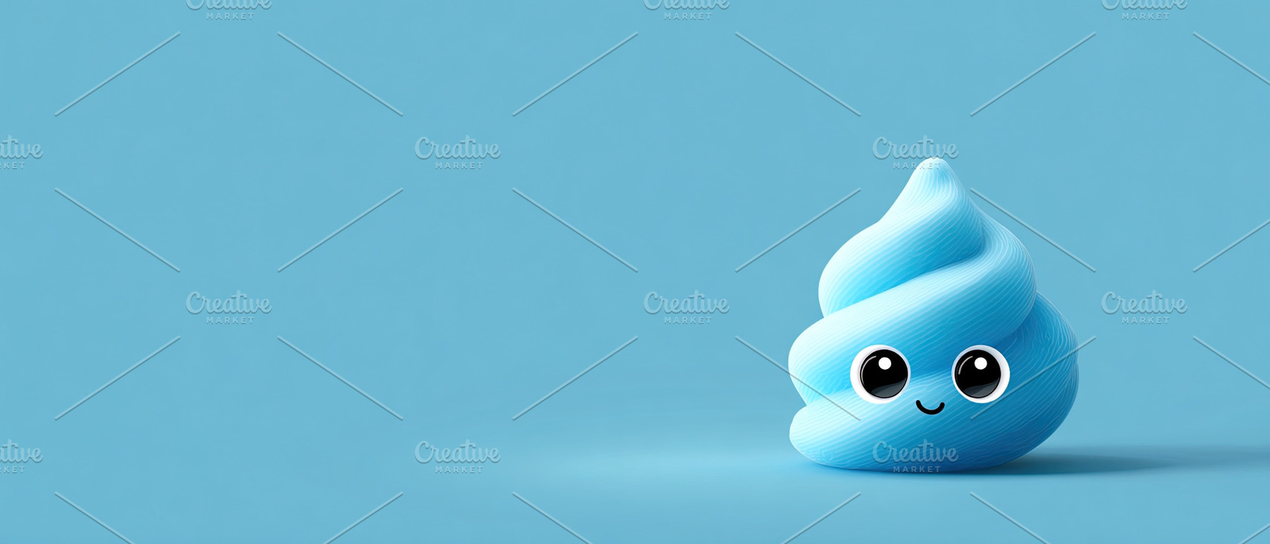 Adorable blue poop emoji with big eyes and smile on a solid blue, an Abstract Photo by Ales Munt