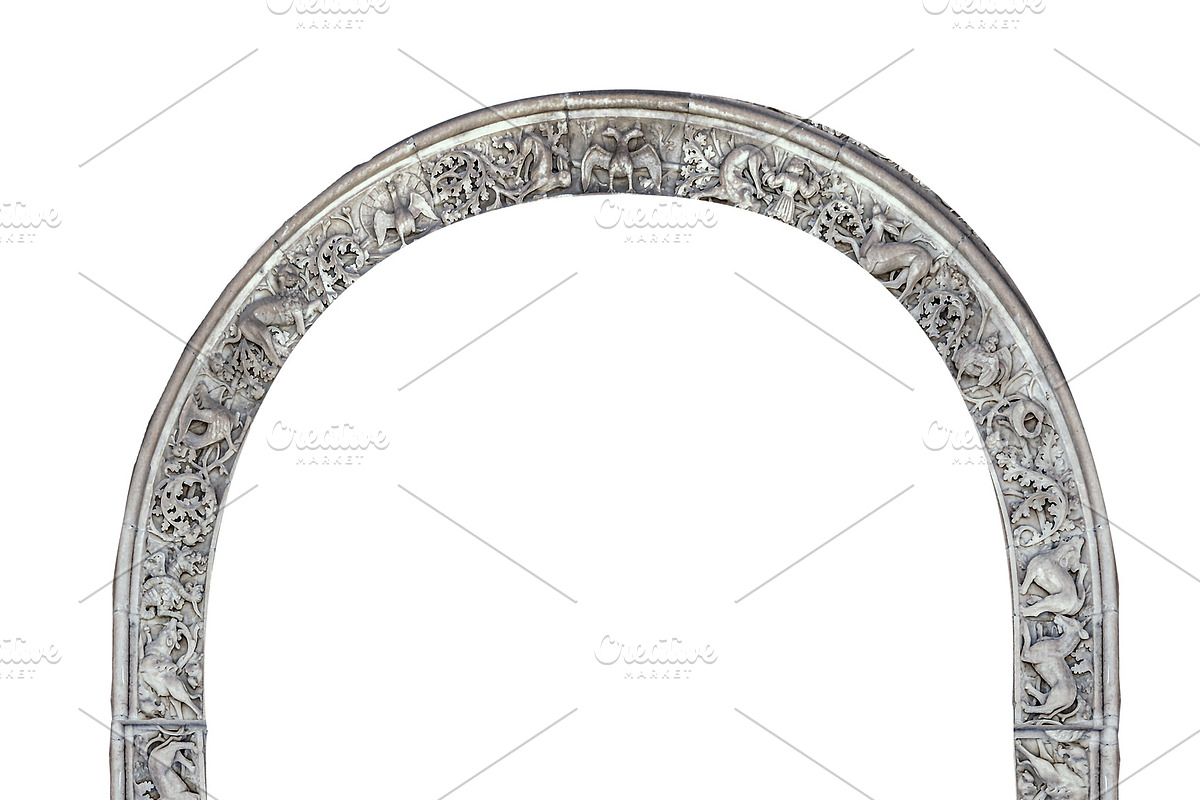 Isoalted image of ornate circle frame medieval stone arch carvin, a Background Graphic by DanFLCreativo