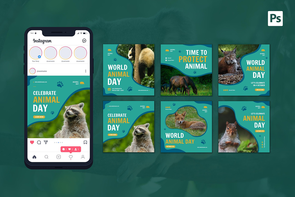 World Animal Day Instagram Post, a Social Media Template by CavenArt (Photo 3 of 5)