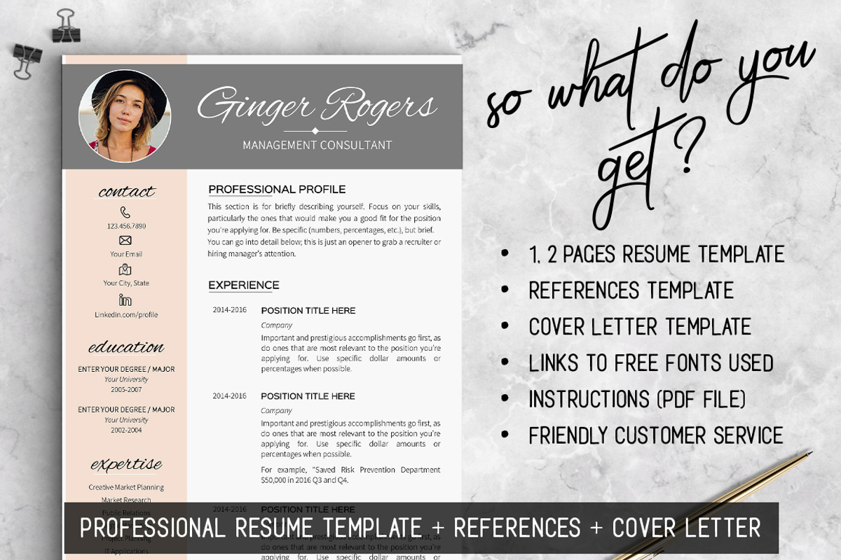 Feminine Resume Template Ginger, a Resume Template by LevelUpResume (Photo 5 of 5)
