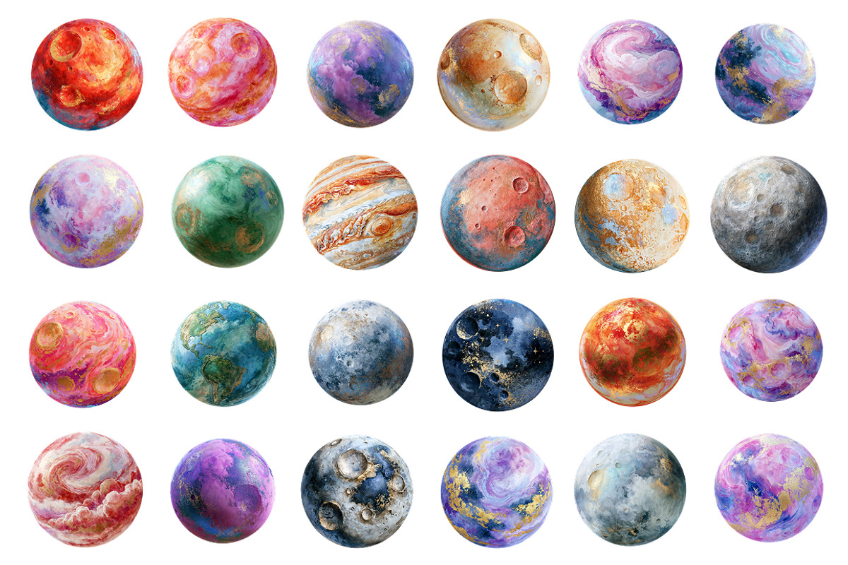 Watercolor Space Planets - 60 PNG, a Texture Illustration by InkyQueenArt (Photo 3 of 8)