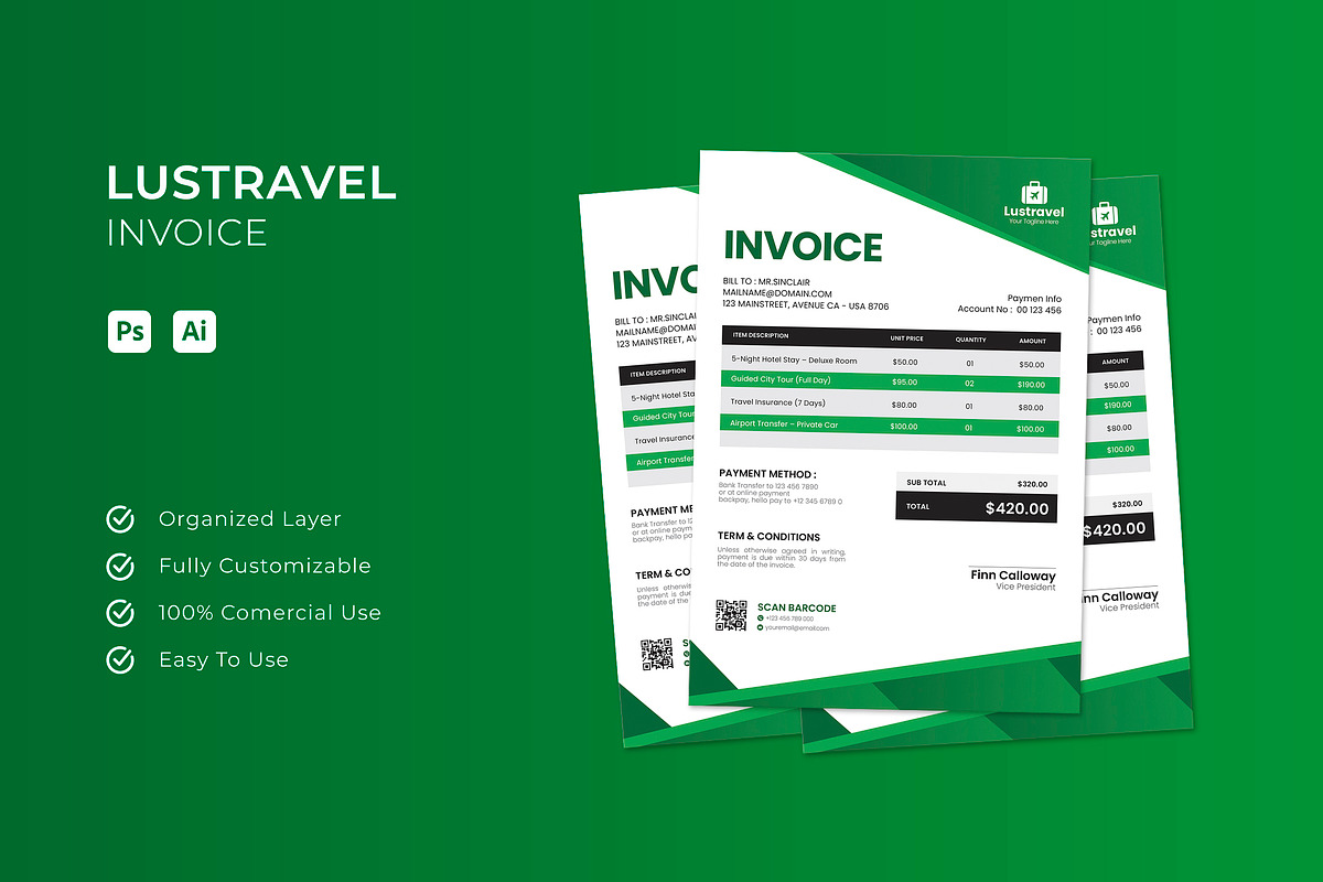 Lustravel - Invoice, a Stationery Template by Esensifiksi.studio (Photo 1 of 3)