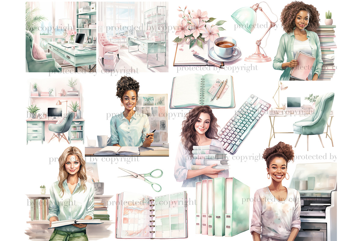 Planner Girl Clipart | Boss Babe PNG, a Work Illustration by GlamArtZhanna (Photo 4 of 6)