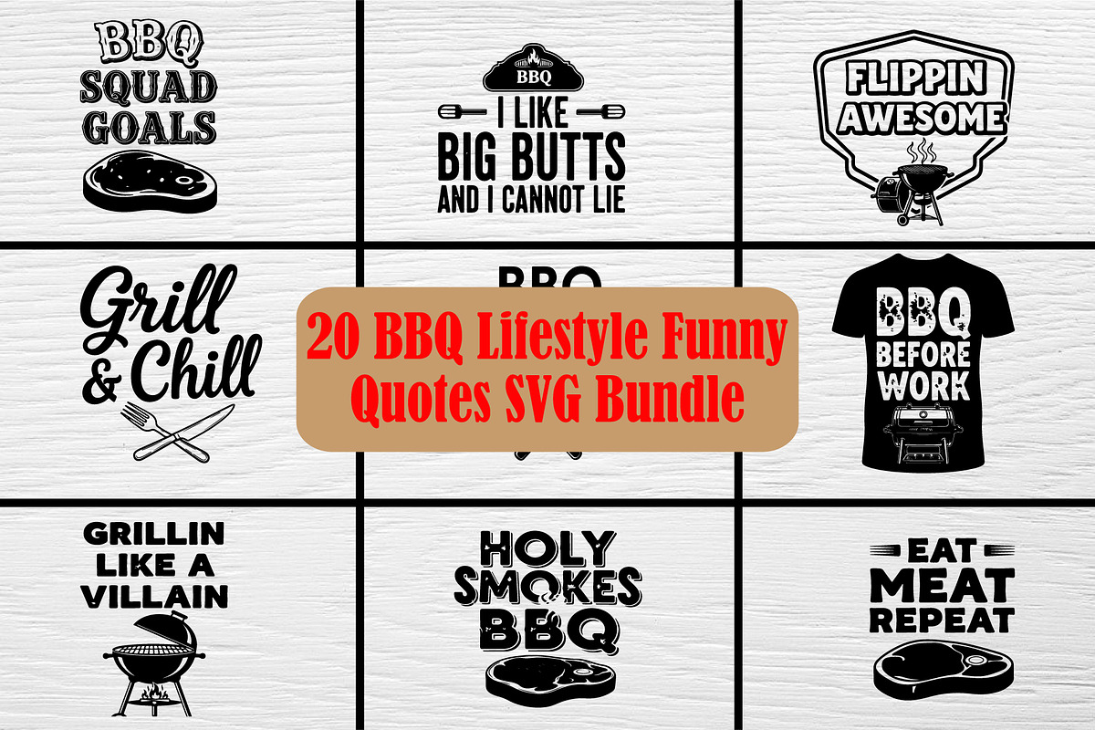 20 BBQ Lifestyle Funny Quotes Bundle, a Food Illustration by Artivon (Photo 1 of 4)