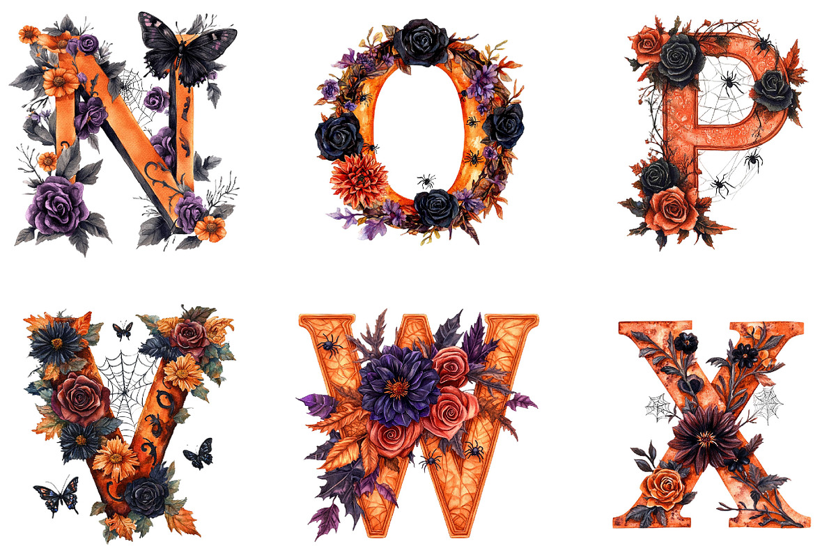 Halloween Alphabet Burnt Pumpkin, a Seasonal Illustration by Designking (Photo 4 of 4)